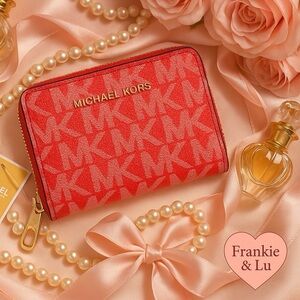 Michael Kors Jet Set Signature Zip-Around Wallet – Sangria Pink MK Logo – NWT